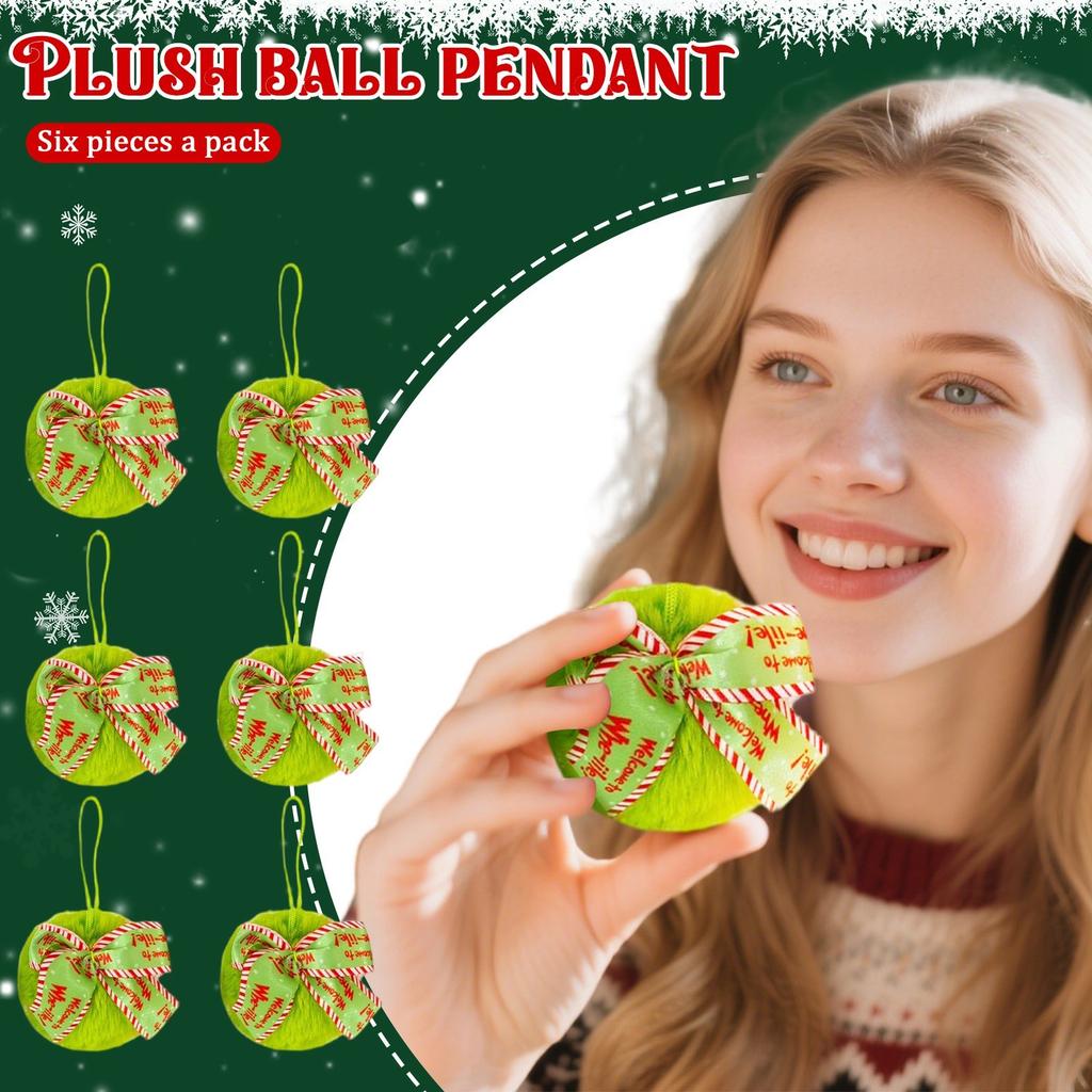 Plush Ball Decorative Pendant, Christmas Tree Decorative Pendant, 6 Pieces Of Cute Bow Plush Ball Christmas Decorative Pendant