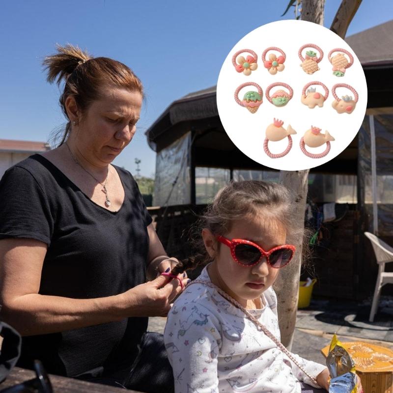 Pack of 10 Cartoon Hair Ties with Fruit/Flower Theme Designs for Little Girl and Children Sprinig Hair Styling Hairband
