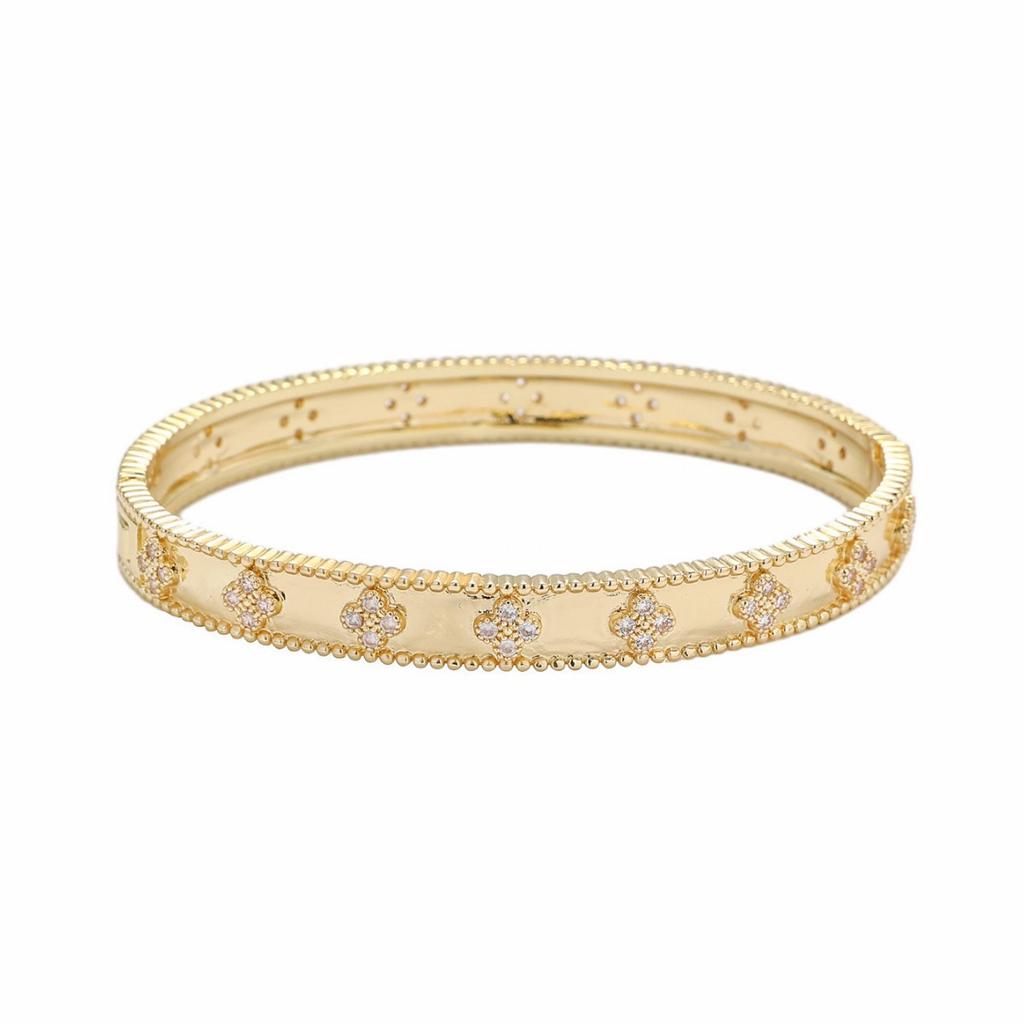 Four Leaf Clover Narrow Version Flower Tube Bracelet for Women, Thick Rose Gold Light Luxury Flower Tube Bracelet