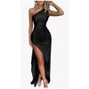 Split Satin Dress2025 Fashion Summer Elegant Sexy Silm Diagonal Shoulder Split Satin Dress