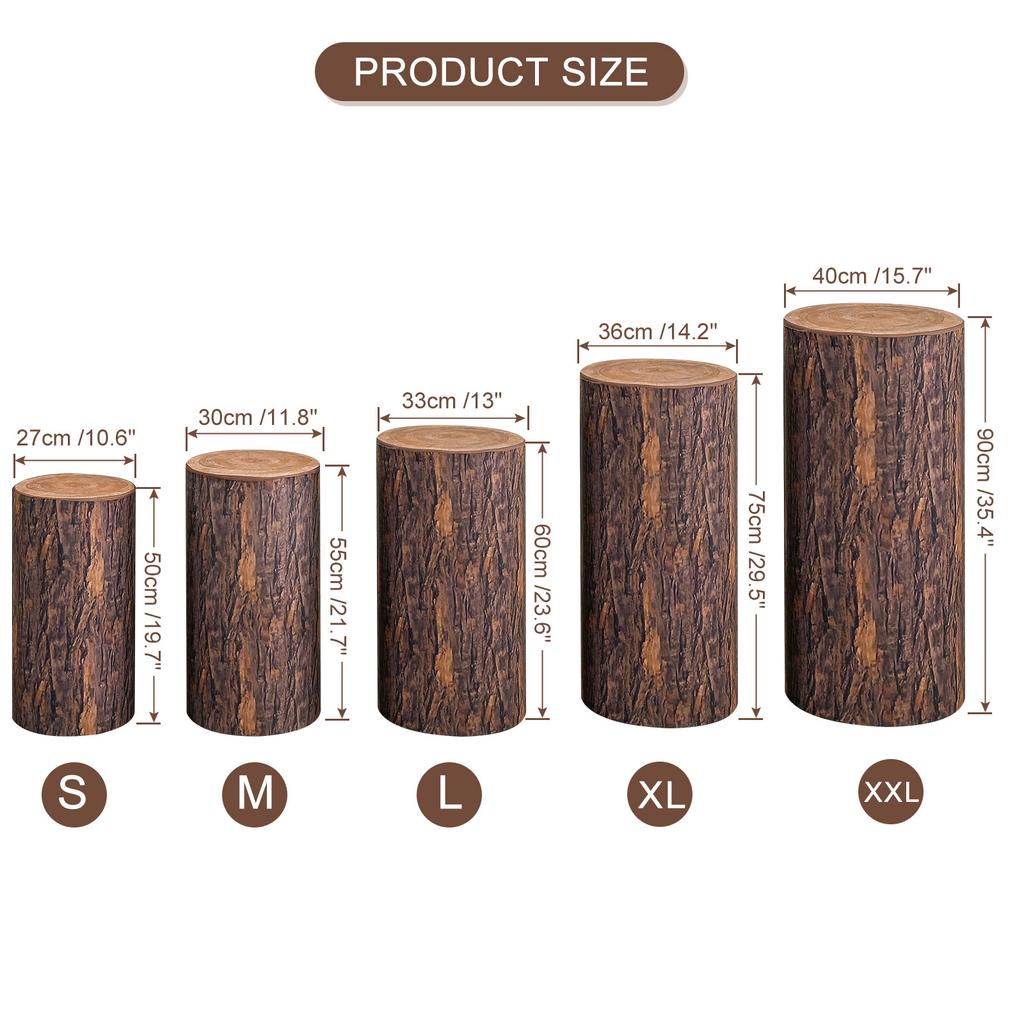 Uxcell 3/5 Stück Holzstruktur Zylinder Spandex Standabdeckungen Sockel Standabdeckung für Party Hochzeit Geburtstag Dekor Elastisches Gewebe