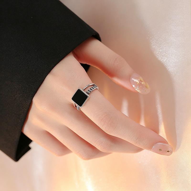 New Square Retro Simple 925 Sterling Silver Jewelry Geometric Opening Rings  02902