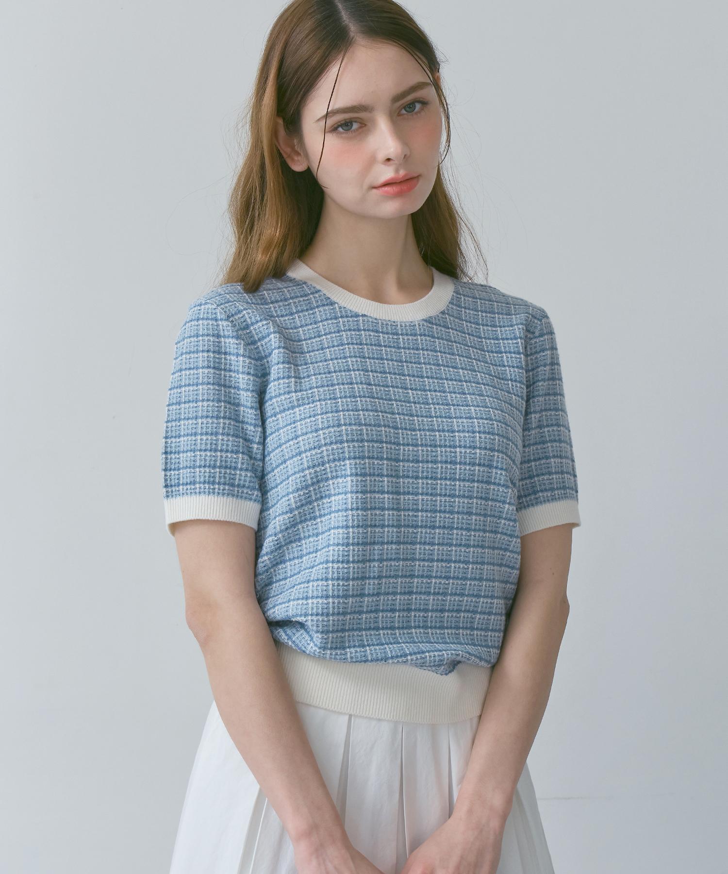 210 Edit Women S Tweed Round Knit [Blue]_Zf2Sw500 Blu/066