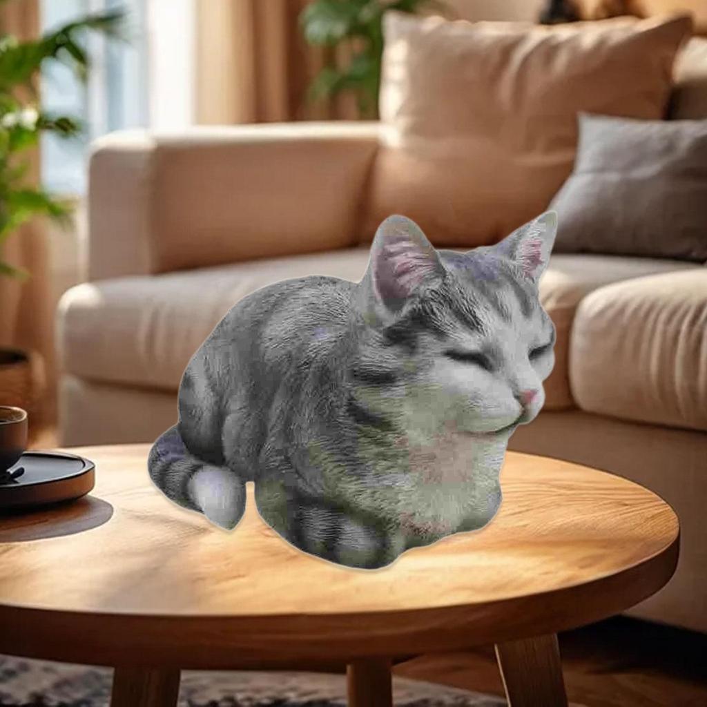 Kitty Figurine Realistic Novelty Modern Cute Sleeping Cat Statue Resin Animal Statue for Home Garden Dining Room, Bookshelf