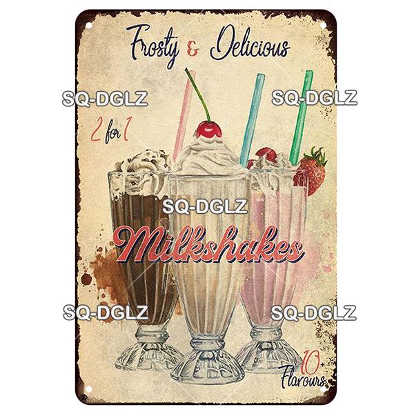 [SQ-DGLZ] Milkshake Metal Sign Vintage Plaque Tin Sign Wall Decoration Home Decor Bar Sign Home Decor Ice Cream Poster