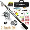 Portable Telescopic Fishing Rod & Reel Set with Soft Bait, Hook, and Line for Long Cast Sea Fishing