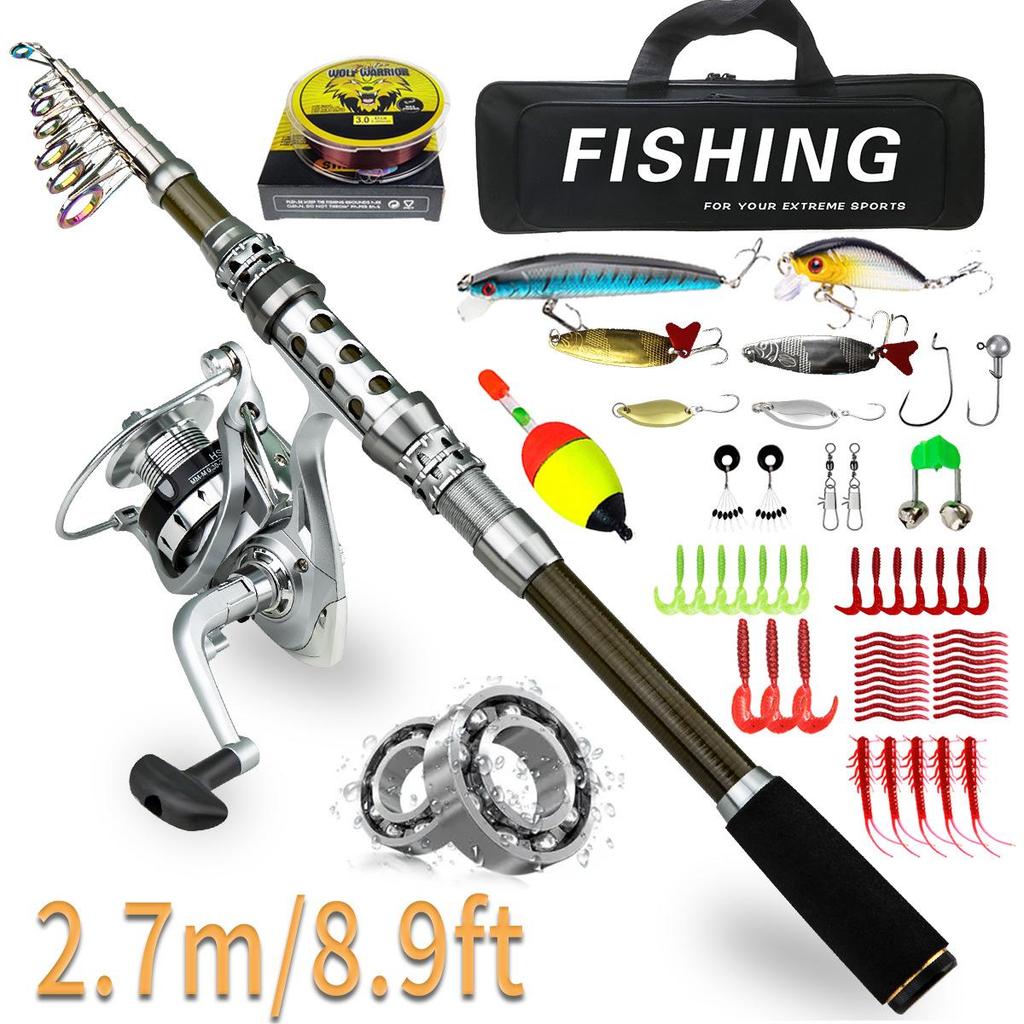 Portable Telescopic Fishing Rod & Reel Set with Soft Bait, Hook, and Line for Long Cast Sea Fishing