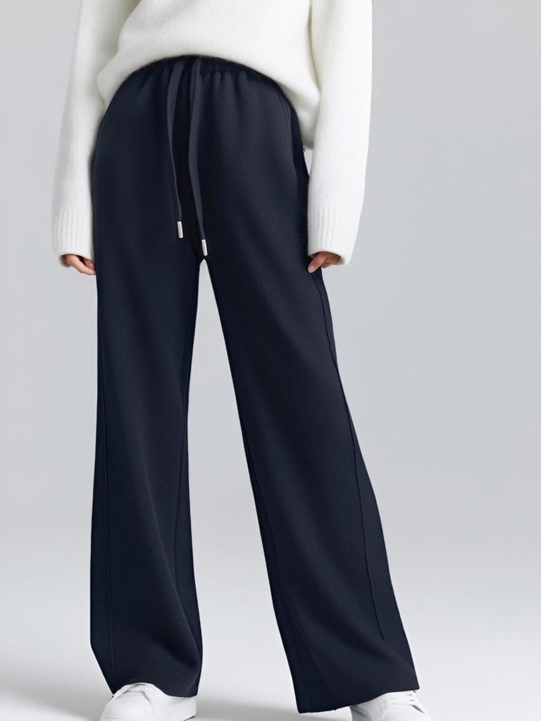 2025 Puyuan Autumn/Winter Merino Wool Blend Slimming Straight Leg Pants with Lace for Women