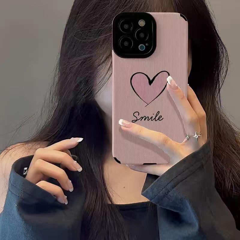 Custodia alla Moda Smile Rosa Cuore d'Amore in Silicone Per iPhone 15 13 Max 14 Plus 11 12 Mini SE 7 8 X XS XR Pelle Antiurto Copertura Totale