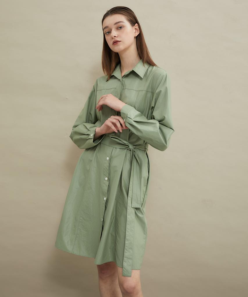 Manavis Seven Gloss Shirt Dress [Khaki]