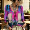 Women's Halloween Print Tie Front Ruffle V Neck Blouse with