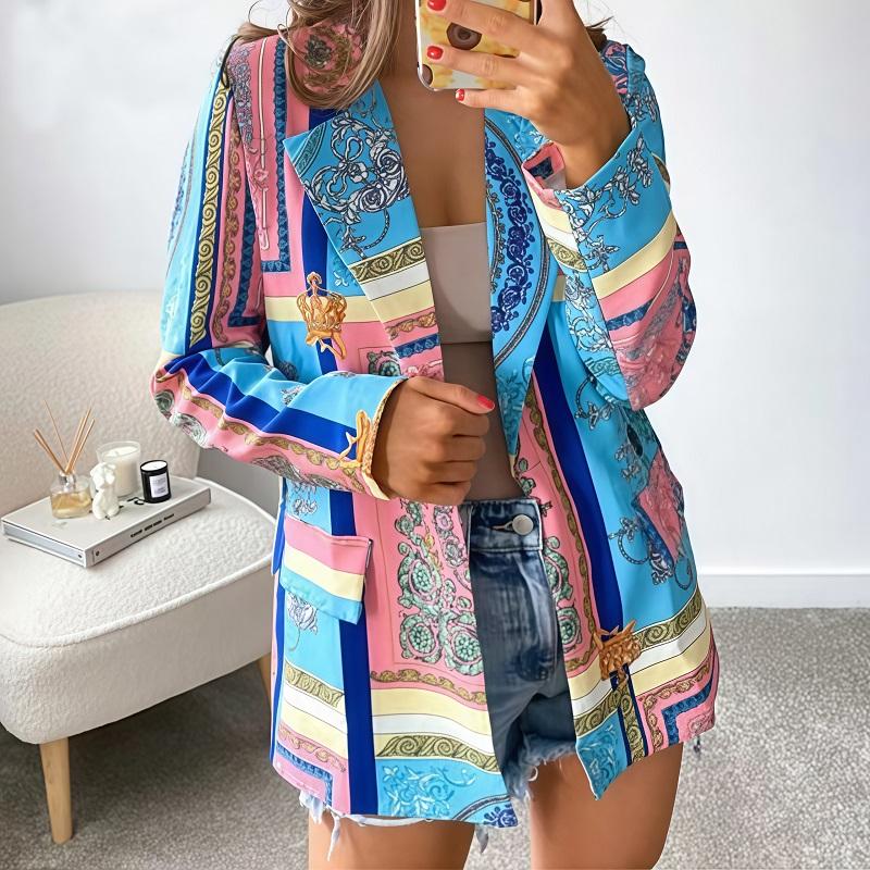 

Женские повседневные блейзеры больших размеров с длинным рукавом, свободного кроя, осенние, весенние, винтажные, куртки-пиджаки, пальто S синий