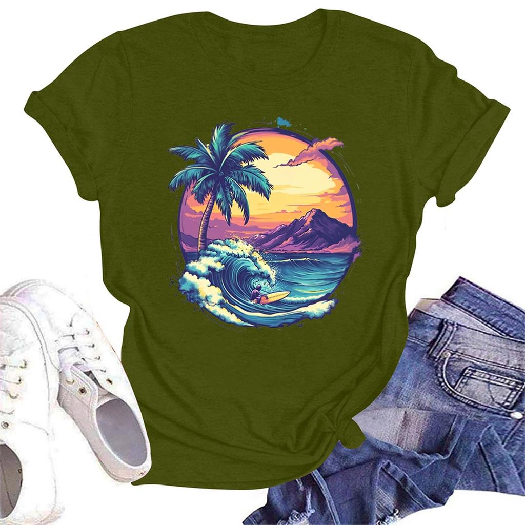 T-shirt casual da donna ampia stampata girocollo pullover manica corta top