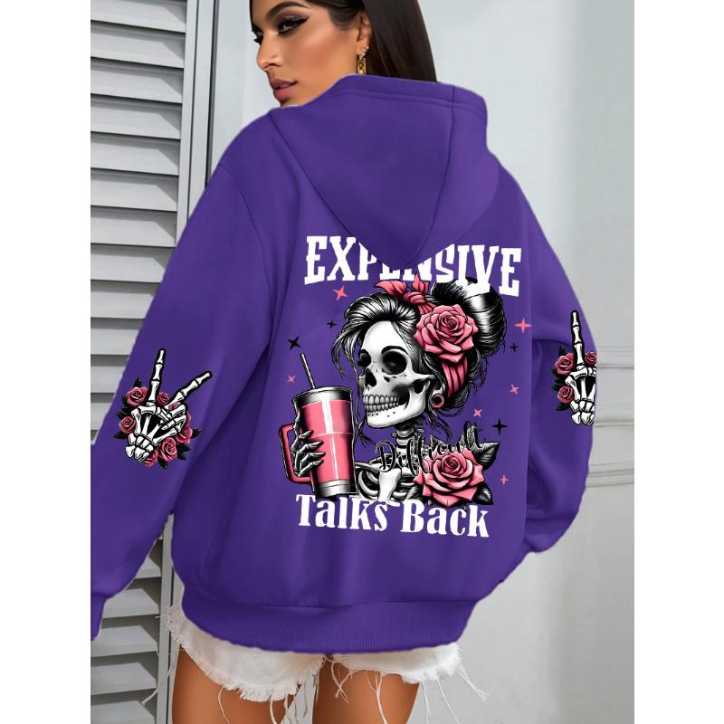 Teure Gespräche Erwidert Lustiger Druck Damen Hoodie Locker Mehrfarbig Pullover Fleece Herbst Sportbekleidung Lässiger Taschen-Hoodie