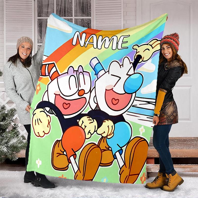 Personalized Custom Name Blanket - Cuphead Print Design,Blanket for Sofa,Bed,Travel,Camping - Soft and Warm, Great Gift
