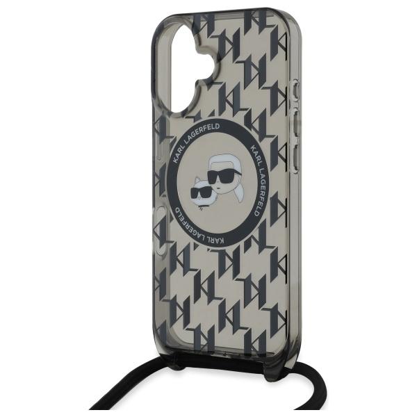 Karl Lagerfeld Klhmp16Shckcklck Iphone   16 6.1 Czarny/Black Hardcase Iml Crossbody Monogram Karl & Choupette Head Magsafe