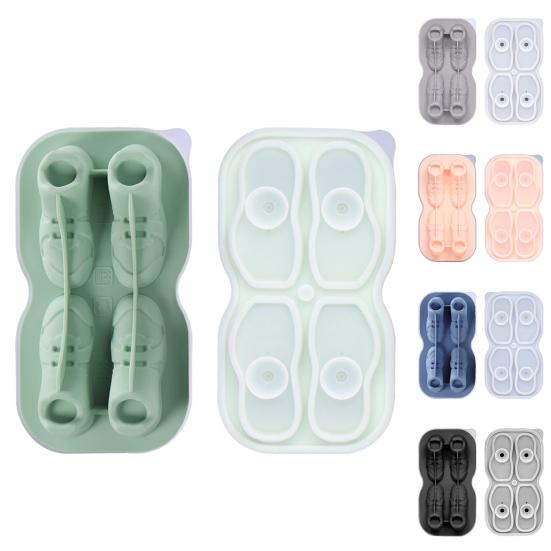 Forma de Gelo de Silicone de Grau Alimentício com Tampa 4 Compartimentos Liberação Fácil Formato de Sapato Criador de Cubos de Gelo para Bar Doméstico