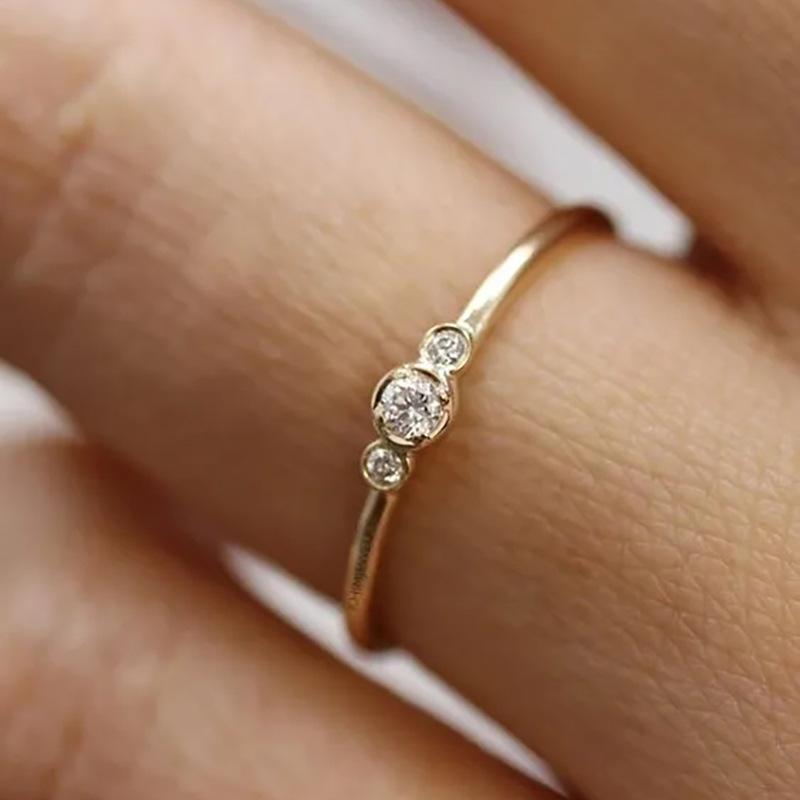 Accessories, Fashionable Light Luxury Exquisite Micro-Inlaid Three-Diamond Zircon Wedding Ring, Simple Tail Ring