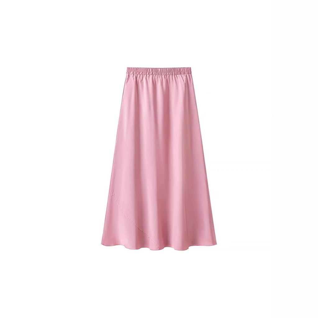 Dame Lilla Sateng Fishtail Midi Skjørt - Høy midje, A-linje, Rynket kroppsnær design