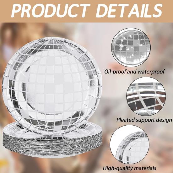 25Pcs Disco Party Disposable Plate Shiny Vintage Wedding Birthday 70/80s Themed Party Table Decoration Food Grade Paper Dinner Dish Dinnerware Kit