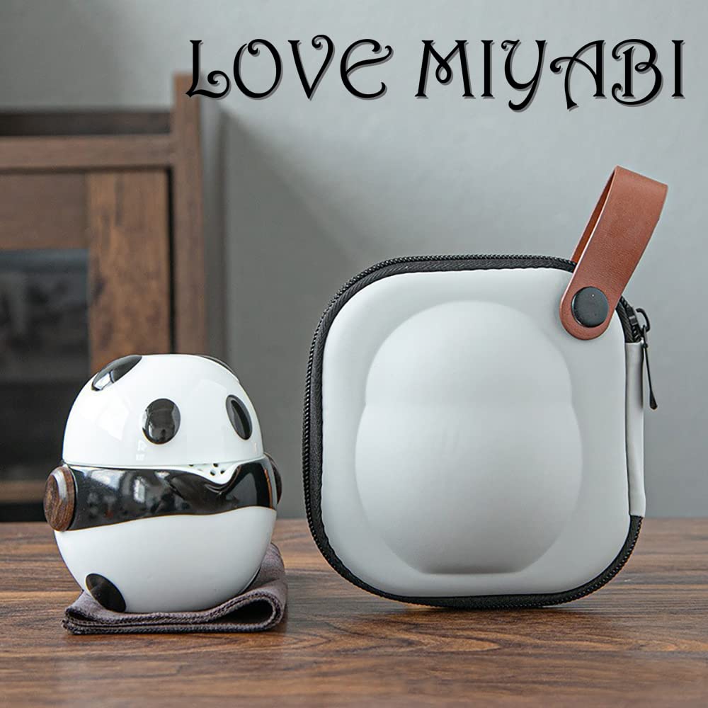 LOVE MIYABI Panda Travel Tea Set, Cute Panda Design, Ultra-Compact Storage, Easily Enjoy Delicious Tea Outdoors, Perfect for TravelOutings, Chinese