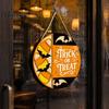 Wooden Hanging Decor Halloween Trick or Treat Door Sign, Retro Round Bat Silhouette Ornament Plaque for Home Front Wall & Party Decoration Atmosphere