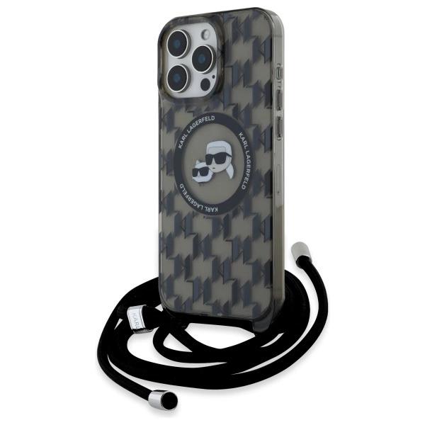 Karl Lagerfeld Klhmp16Lhckcklck Iphone 16 Pro 6.3 Czarny/Black Hardcase Iml Crossbody Monogram Karl & Choupette Head Magsafe