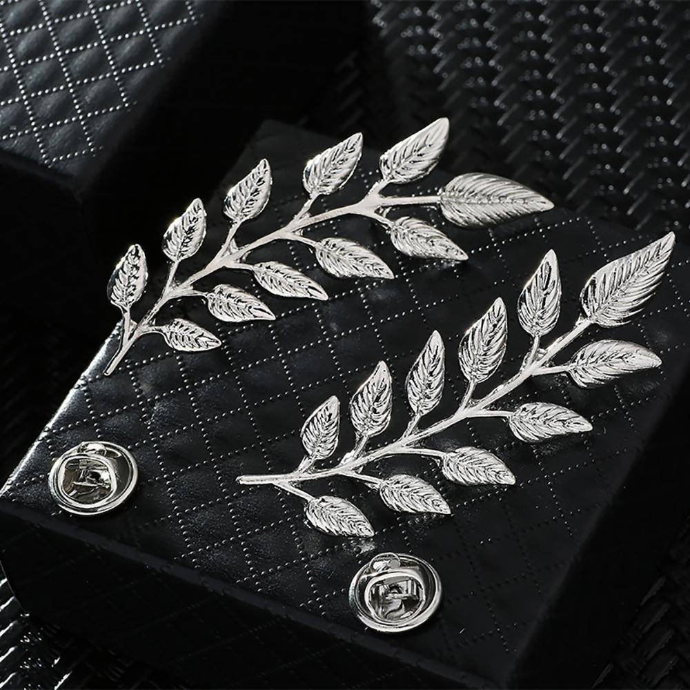 1 Pair Retro Collar Brooches Tree Leaf Wolf Rhinestone Fashion Lapel Pin For Men Women Shirts Suits Clothes Decor Jewelry Gift