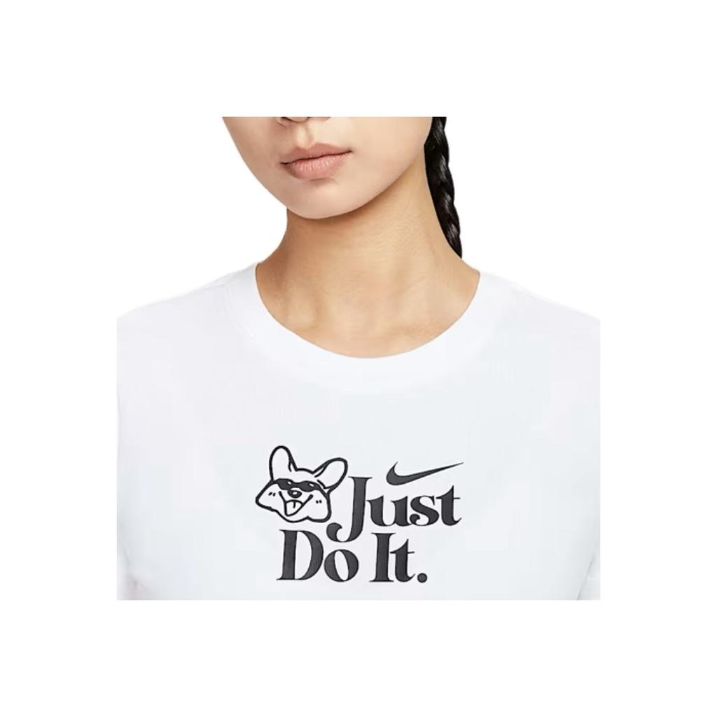 Nike Sportswear Letter Print Crew Neck Pullover Sports Short Sleeve Regular T-Shirt Women Tops White IM5974-100