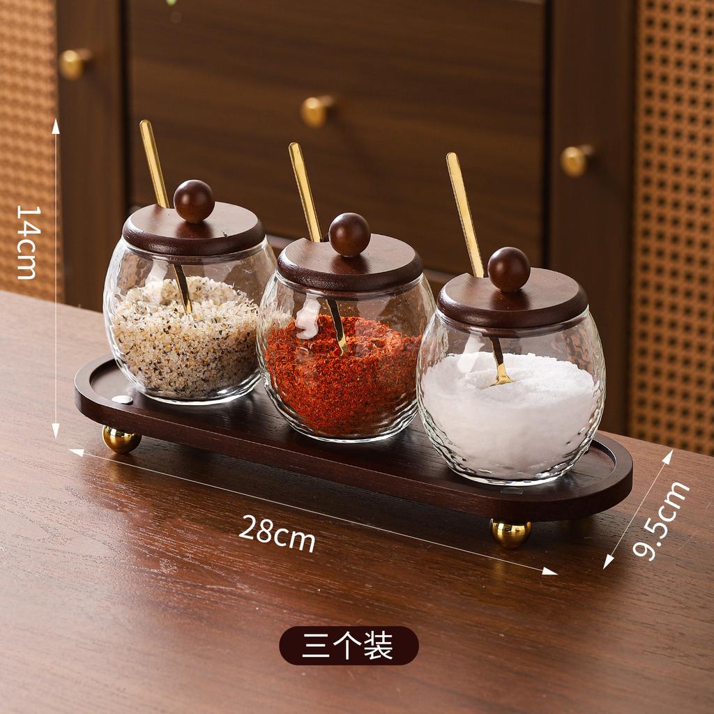 Antique Glass Seasoning Jar Set Home Kitchen High-value Seasoning Jar with Lid Seasoning Box Salt Bottle Kitchen Supplies