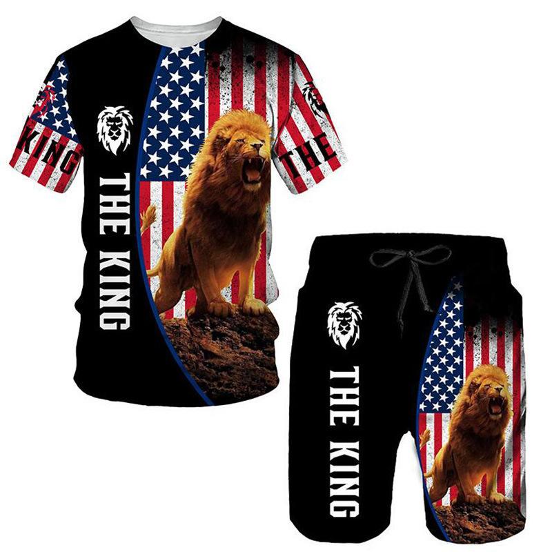 European and American manufacturers supply, lion 3D digital printing casual suit T-shirt + shorts, available