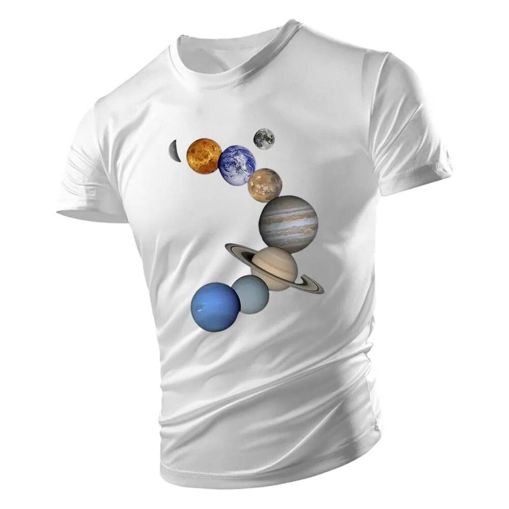 2023 Adult Men's Crewneck T-shirt Summer Casual Sports Loose Quick Drying Short Sleeve Fashion Nine Planets Print Youth Trend