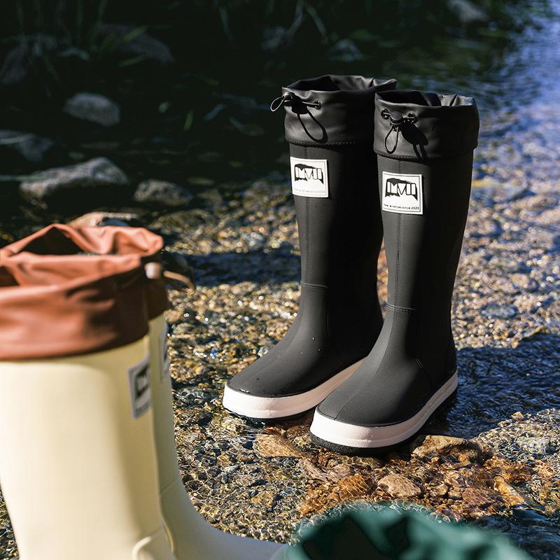 New waterproof shoes women's dynamic waterproof summer rain shoes wear-resistant black outdoor wading rain boots rubber shoes