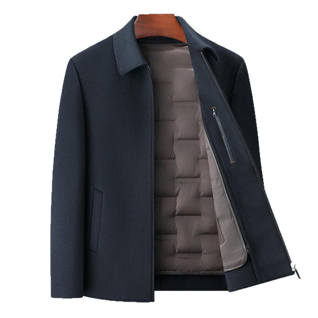 Brand Men's 2025 Autumn/Winter Wool Coat - Lapel, Detachable Down Lining, Double-Faced Wool Overcoat.