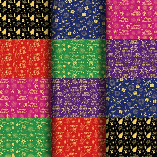 5Pcs Christmas Wrapping Paper Gold Foil Gift Wrap with Holiday Tree Designs Flower Bouquet Packing Paper for DIY Present Packaging