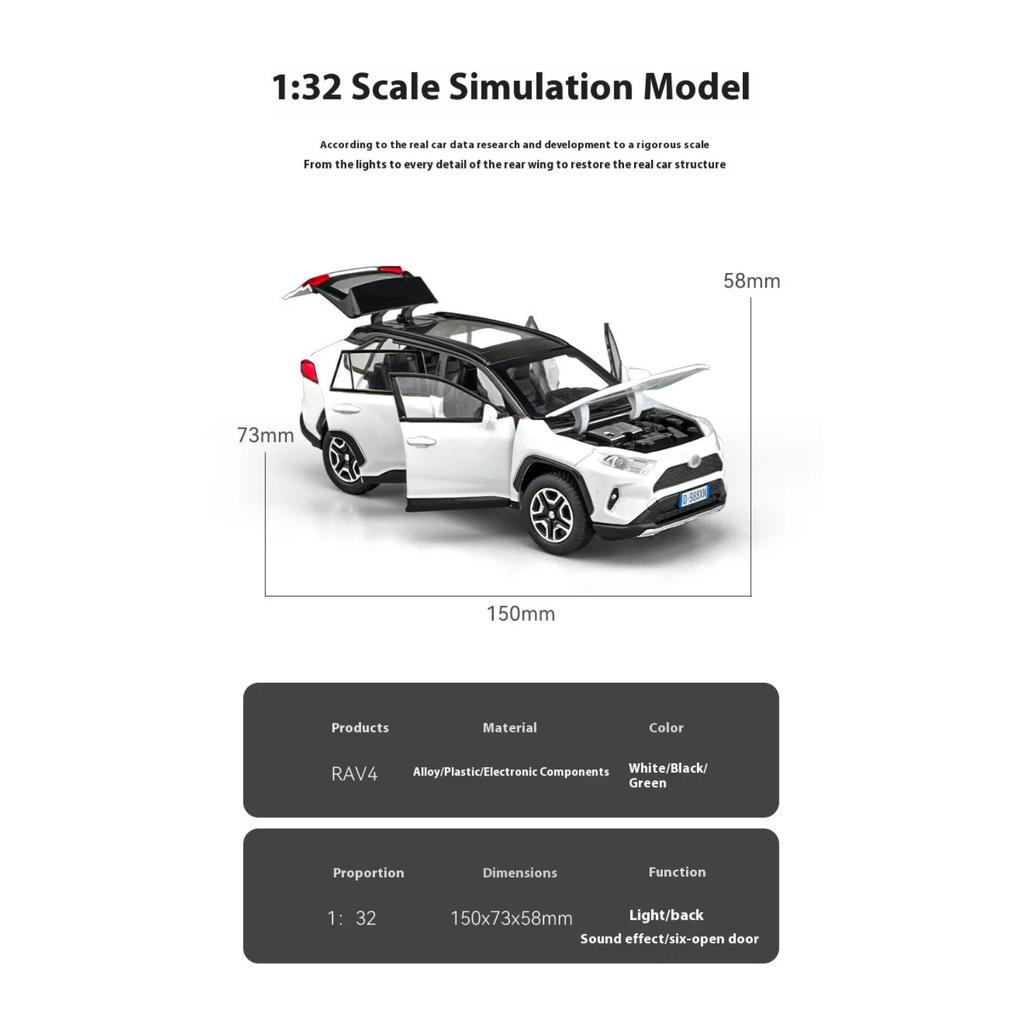 1/32 alloy Toyota RAV4 car toy model, exquisite desktop ornaments, best collection for car model enthusiasts, Halloween gifts