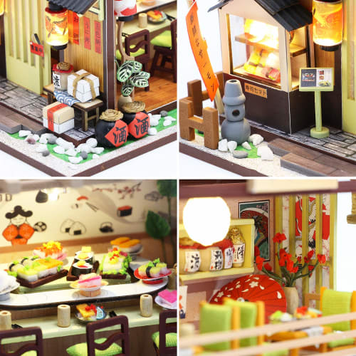 Spilay DIY Wooden Dollhouse Miniature Handmade Kit Set for Beginners, Japanese-Style DIY Wooden Dollhouse with 3D Puzzle and LED Lights, Perfect As a