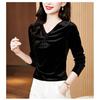 Velvet V-neck Spring and Autumn New Long-sleeved Tops Fashionable Tops for Women