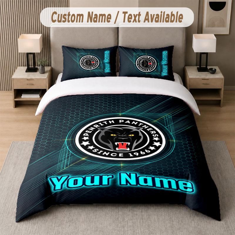 Custom Bedding Set Penrith Panthers Pattern, Print Name Text 1 Duvet Cover plus 2 Pillowcases Home Textile