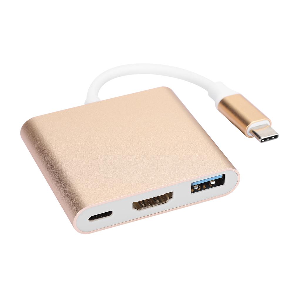 Type C to HDMI Converter Adapter 3 in 1 Portable Multifunctional with Metal Shell