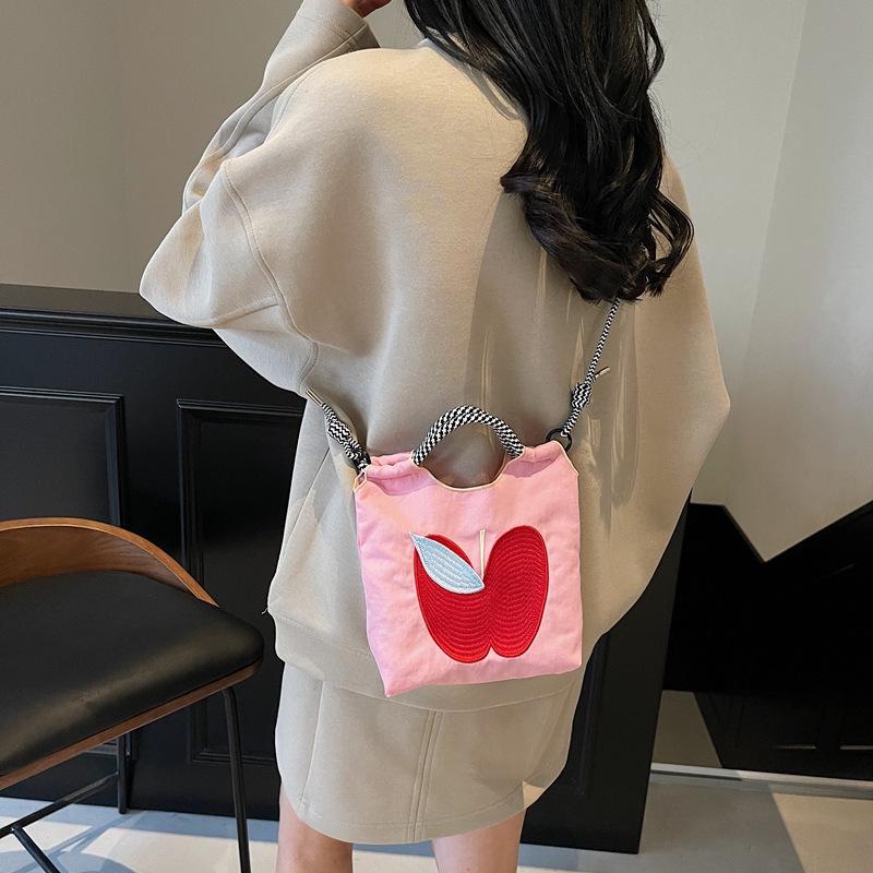 Spring/Summer 2025 Women's Canvas Crossbody Phone Bag with Apple Embroidery