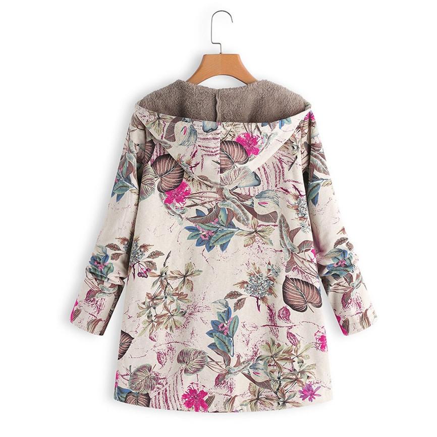 Giacca da donna con cappuccio taglie forti con stampa floreale vintage in peluche composito spesso con cerniera a maniche lunghe
