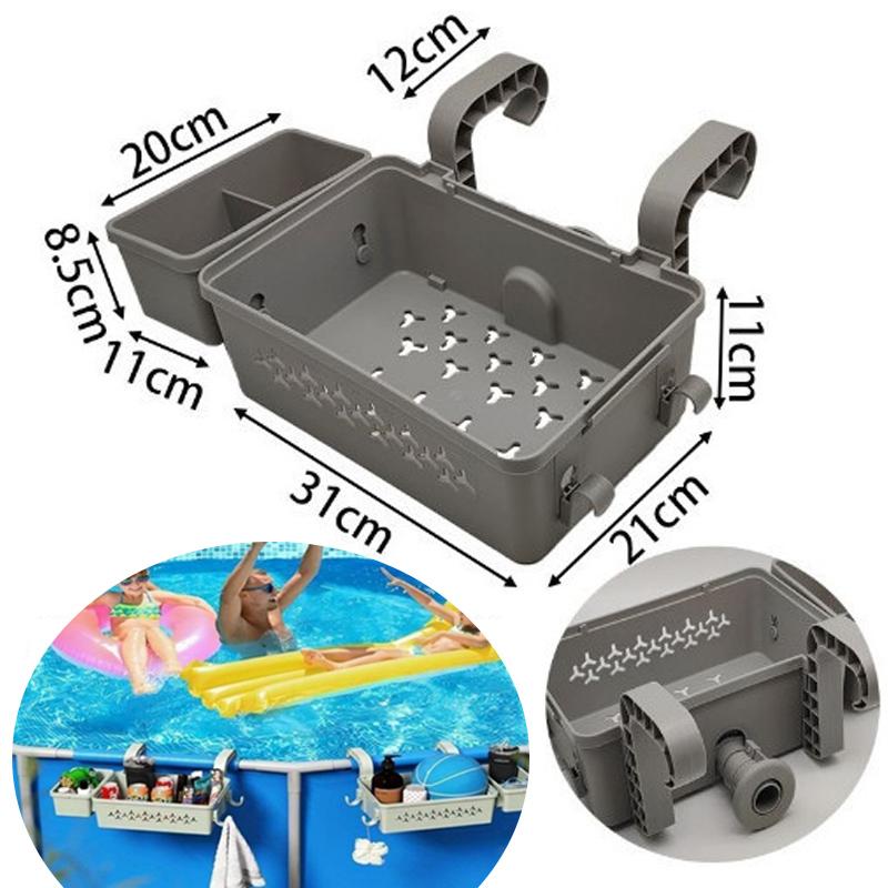 Poolside Storage Basket with Pool Cup Holder, Thickened Plastic Pool Basket for Above Ground Pool Accessories, Outdoor Swimming