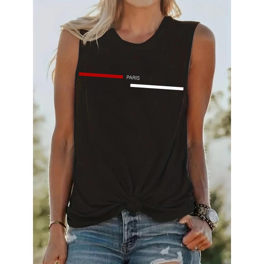 

Loose women s summer Paris print T-shirt, breathable and comfortable large sleeveless T-shirt, high-quality rapper 5XL
