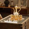Vintage Turkish Tea & Coffee Set - 6 Gold & White Cups with Tray, Zinc Alloy Antique Decor, Tableware for Home, Gift, Wedding