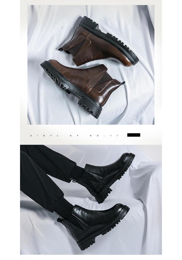 Men's Casual Fashion Martin High-Top Boots - Autumn/Winter Thick-Soled Korean & British Style, Slip-On Height-Increasing Design