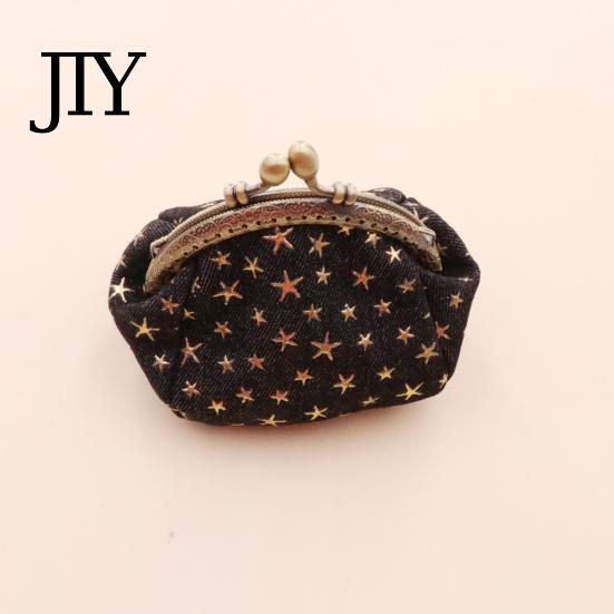 Small Wallet Five-Pointed Star Coin Purse, Mini Kiss-Lock Change Card Holder Vintage Denim Trinket Pouch for Women Ladies Money Bag