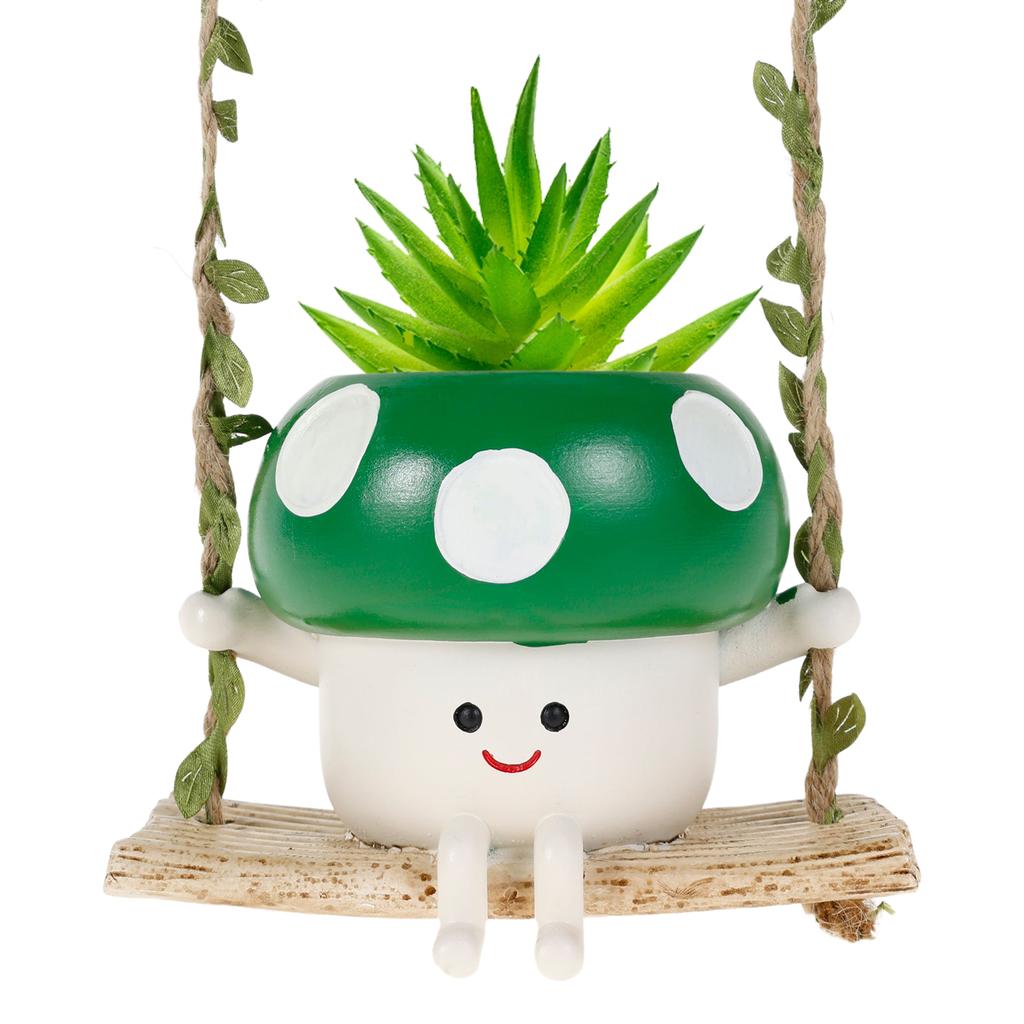 Resin Hanging Planter Pot Cartoon Swing Mushroom Flower Container Succulent Plant Holder for Outdoor Garden Indoor Home Decor