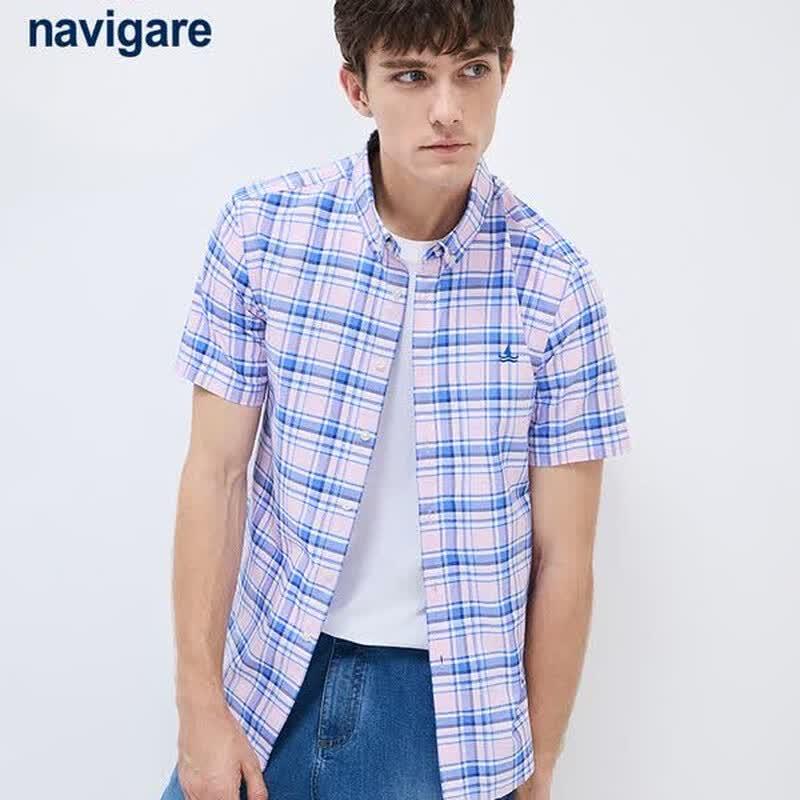 Navigare Men's Cooling Plaid Short Sleeve Shirt