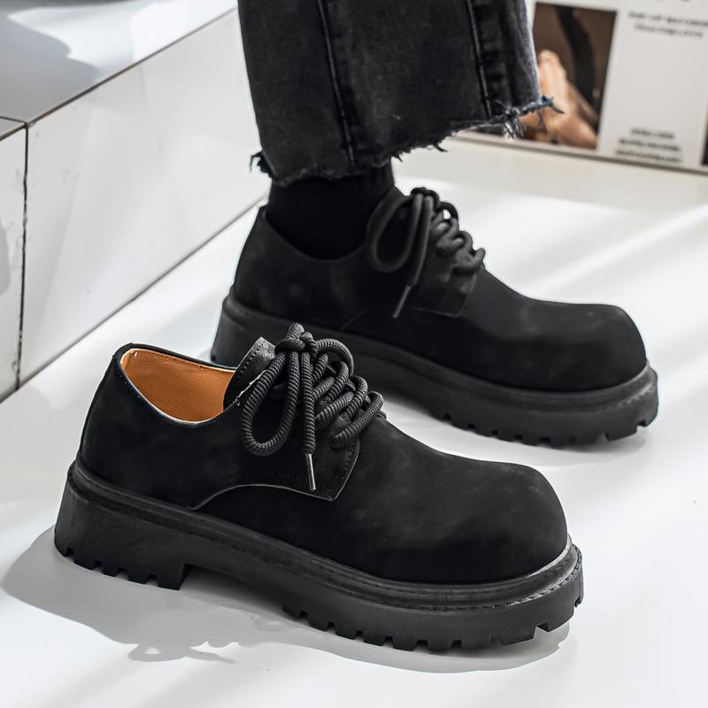 Big head and platform business casual derby shoes brown trend versatile niche heightening tooling leather shoes men's retro Martin